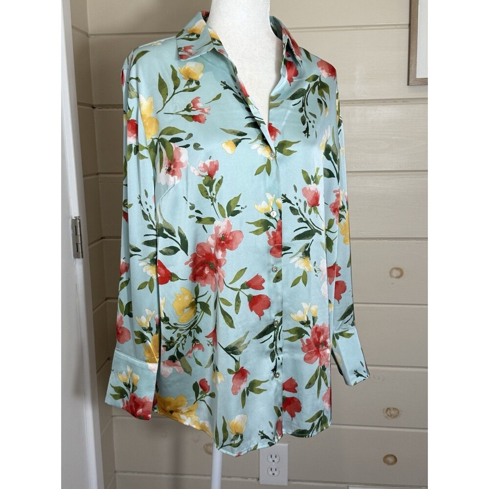 Susan Graver Blouse Womens M Floral Flowy Oversized Top Romantic Feminine
